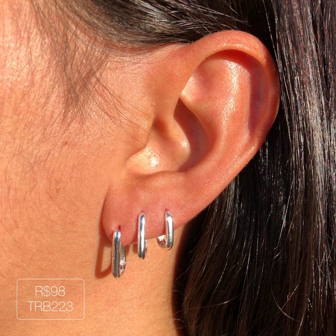 Trio Argola Quadrada Lisa Prateada